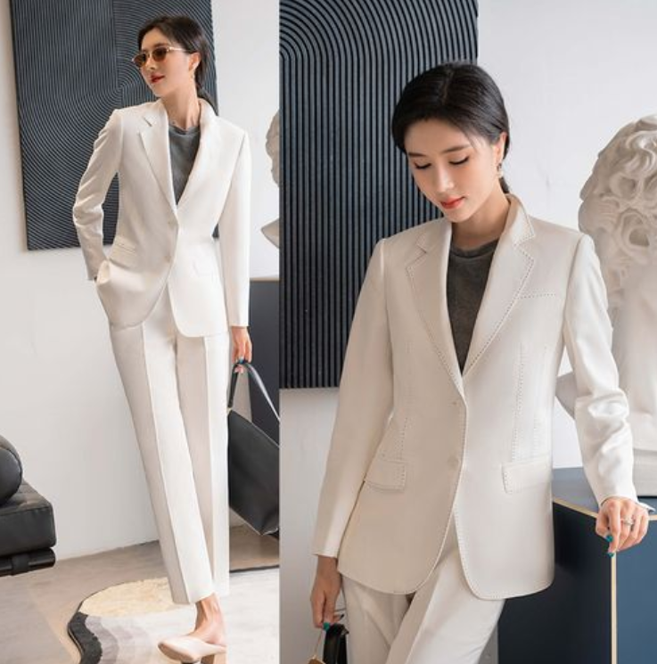 白色女士小西裝套裝，職業(yè)女士西裝氣質(zhì)高雅,果斷干練